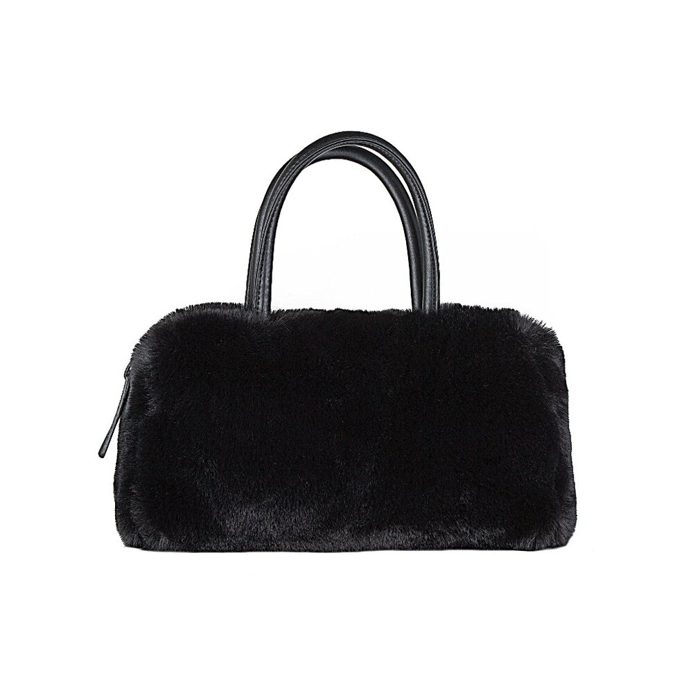 Luxe Black Faux Fur Tote Bag